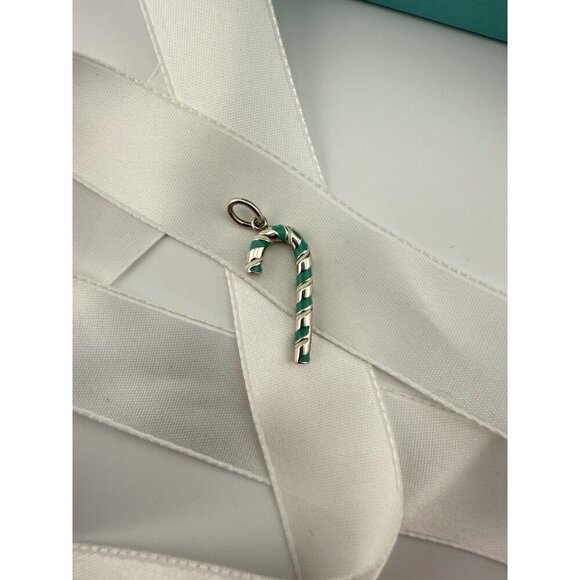 Tiffany & Co. Sterling Silver Blue White Enamel Candy Cane Charm - Picture 8 of 8